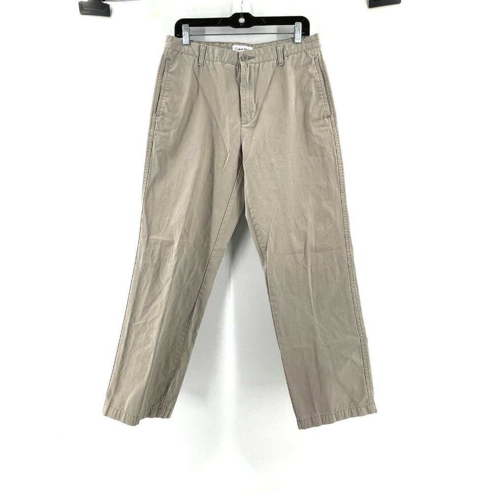 Calvin Klein Men's 100% Cotton Straight Chino Khaki Pants Flat Front 32 X 30